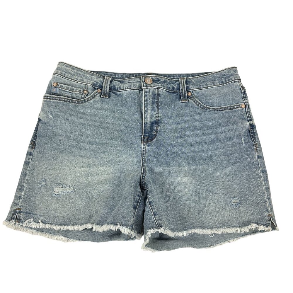 Seven7 Womens Size 12 Weekend Denim Shorts Distressed Frayed Hem